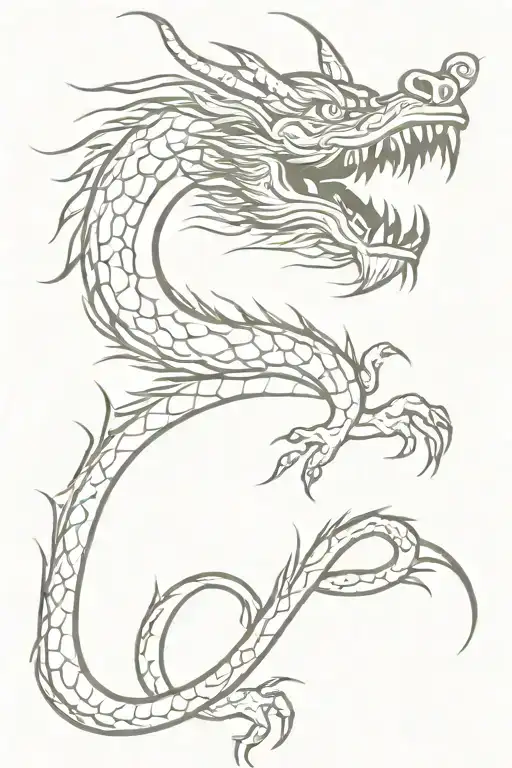 Chinese Dragon With Front Face And Sideways Body