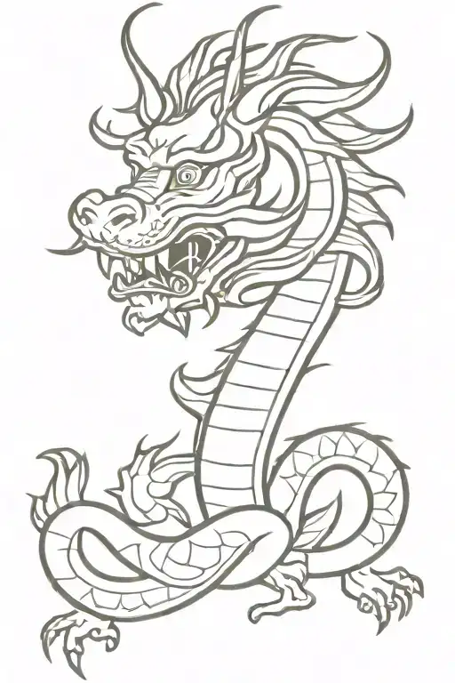 Serene Chinese Dragon With Front Face And Sideways Body