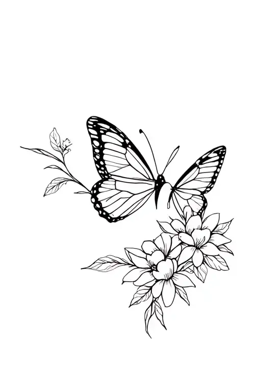 Butterfly Resting With Flowers Blooming