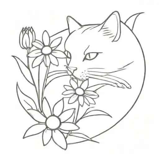 A Shadow Cat Emerging From A Bed Of Daisies