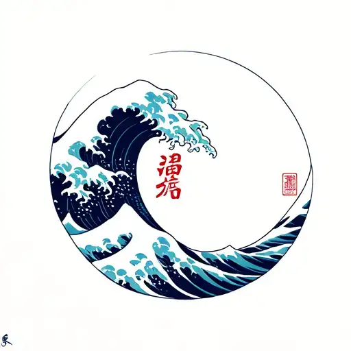 Kanagawa's Big Wave With The Kanji Friend