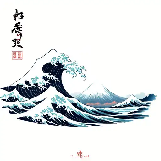 The Big Wave Of Kanagawa Emocwed Mount Fuji At The Bottom With The Kanji Friend