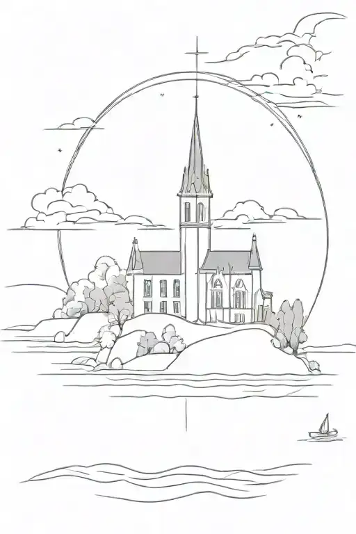 Church On An Island In A Lake Overlooked By A Castle