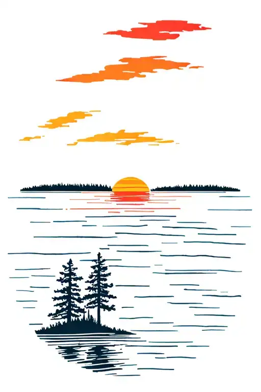 Trees Colors Sunset Over Lake