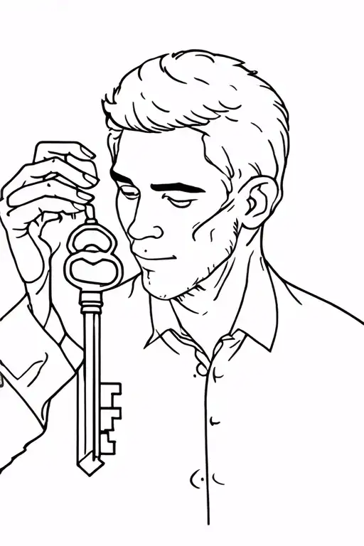 Twofaced Man Holding A Key