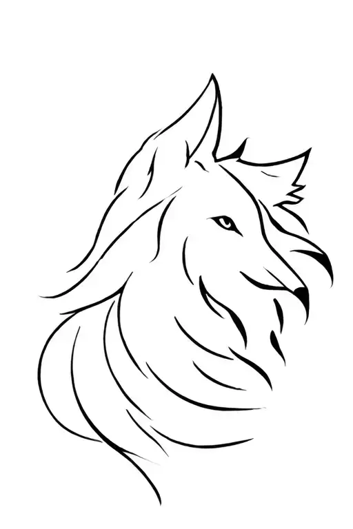 One Line Wolf Tattoo Downwards Placed