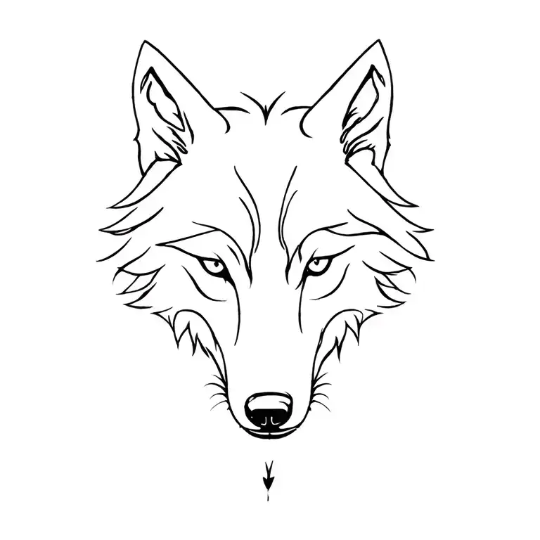 One Line Full Wolf Tattoo Downwards Placed