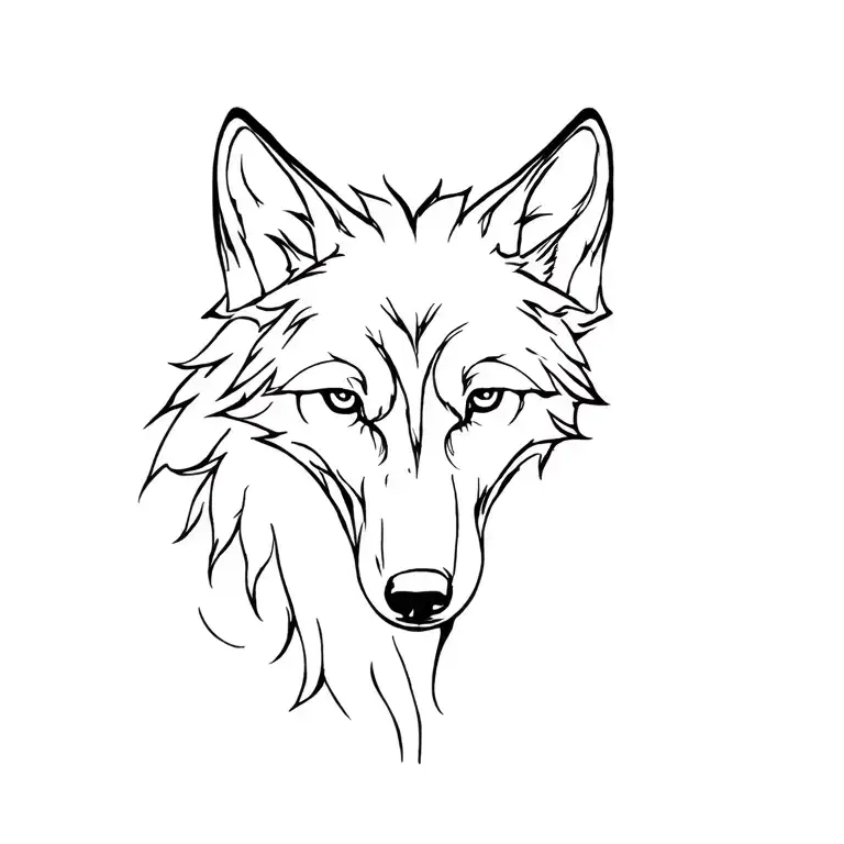 One Line Full Wolf Body Tattoo Downwards Placed Infront