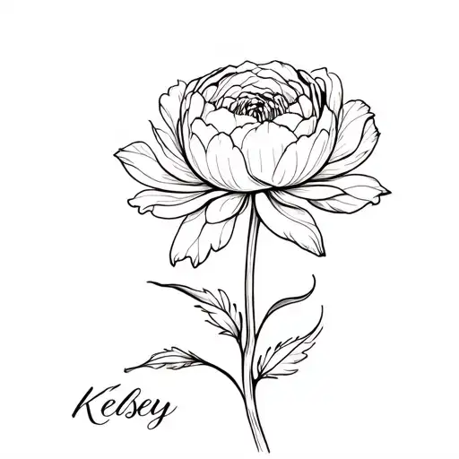 A Peony Flower The Name Kelsey Vertically Written As The Stem
