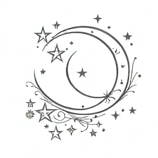 Ethereal Crescent Moon And Surrounding Stars Simple Detail Aesthetic