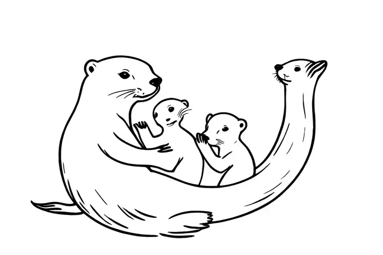 1 Otter Mom On 2 Otter Babies
