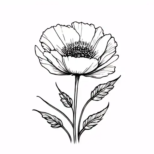 Fine Line Poppy Flower And Sun