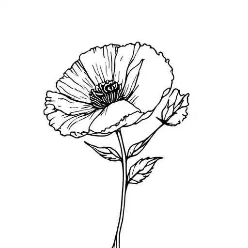 Simple Fine Line Poppy Flower And A Sun Shining