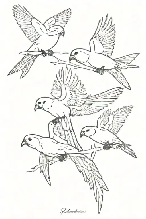3 Parakeets Flying