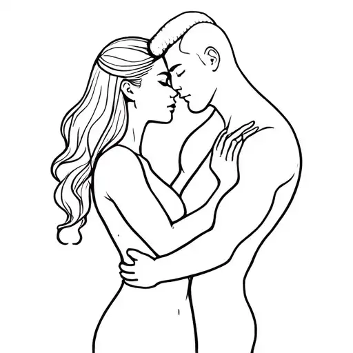 Woman Who Has Horn And Its Taller Than The Man Hugs A Man Softly