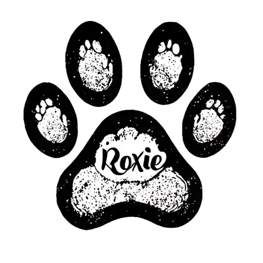 Fine Line Dog Paw Print With Name Roxie Written Fancy