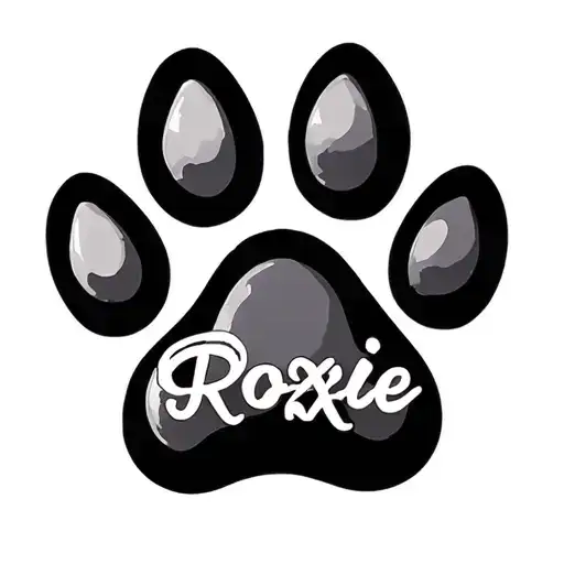 Fine Line Dog Paw Print With Name Roxie Written Fancy
