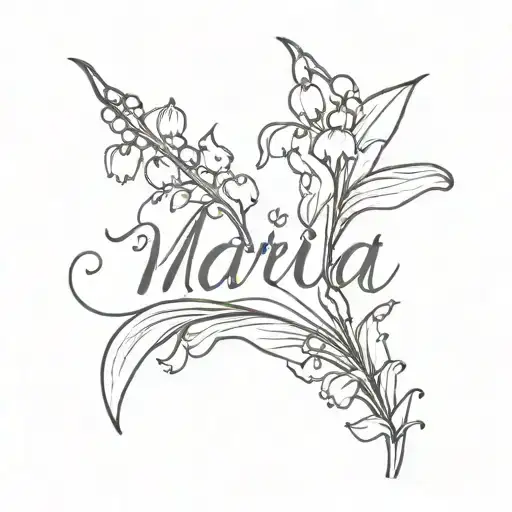 Lily Of The Valley Flower With The Name Maria In A Soft Cursive Font