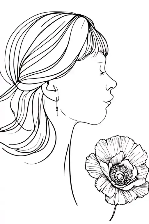 Profile Face With Peonlands And Poppy