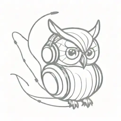 Owl Using Headphones Morphing Into Musical