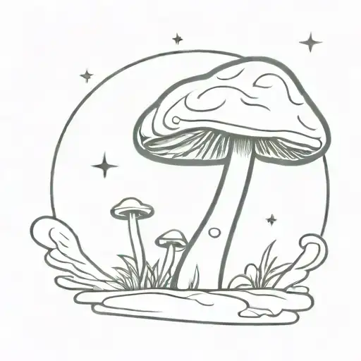 A Sketch Of A Psychedelic Mushroom Growing In Space