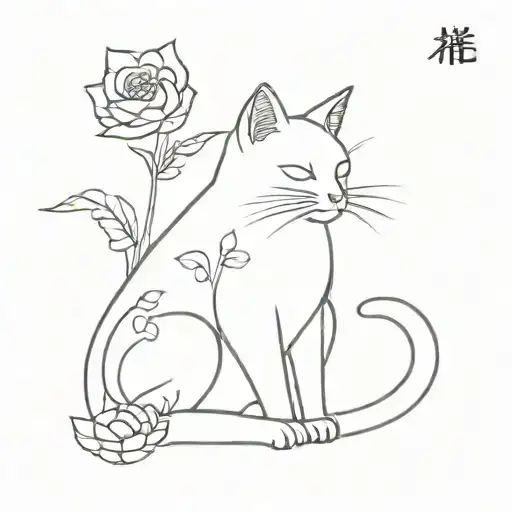 Cat And Flowers Chinese
