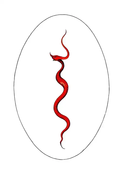 Half Moon With Wrapped Red Snake Outline