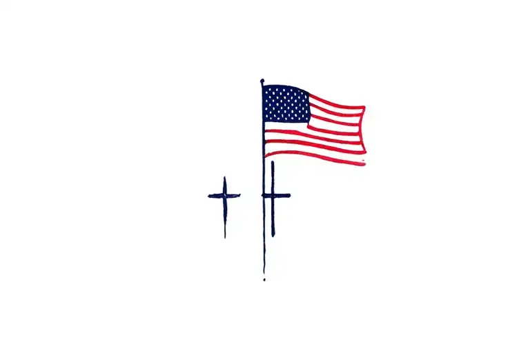 American Flag With Little Cross