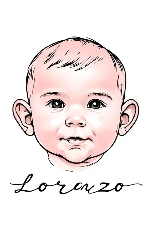 Lorenzo Name Written With Baby Boy Face