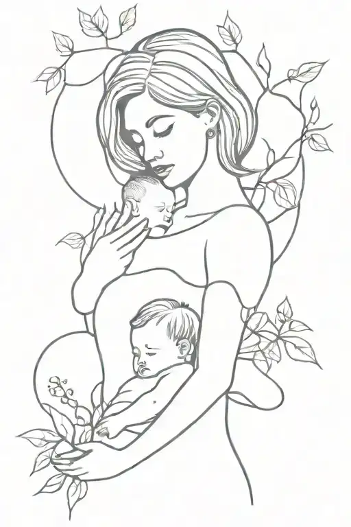 Mom Holding Baby Boy Nature Like Trees