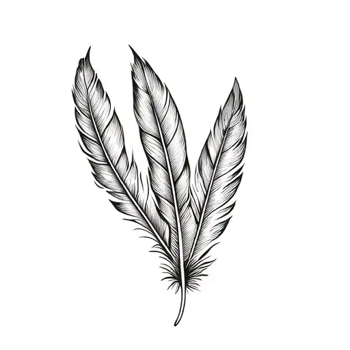 3 Feathers Together Elegant And Line Art Style With Some Type Of Floral Aspect