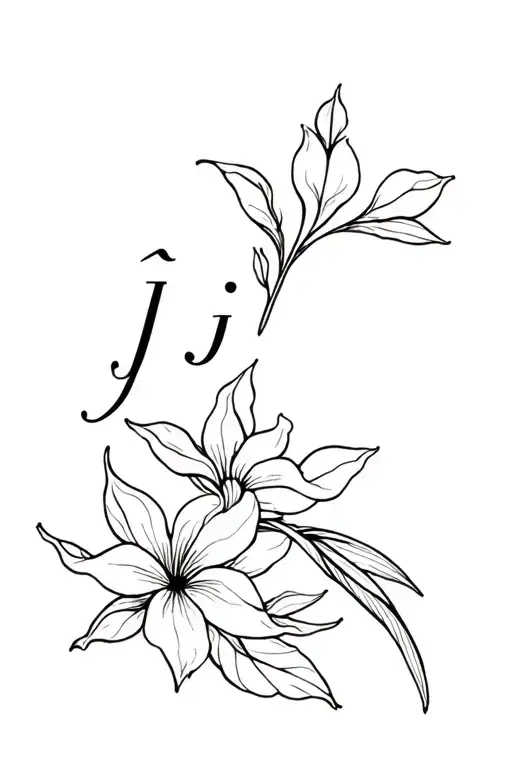 Honeysuckle Flower With J Written In Calligraphy Style