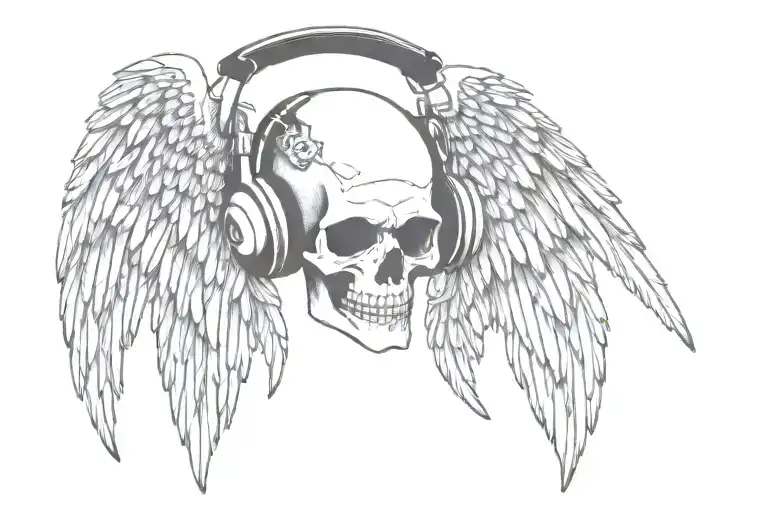 Angel Wings With Skull Wearing Headphones