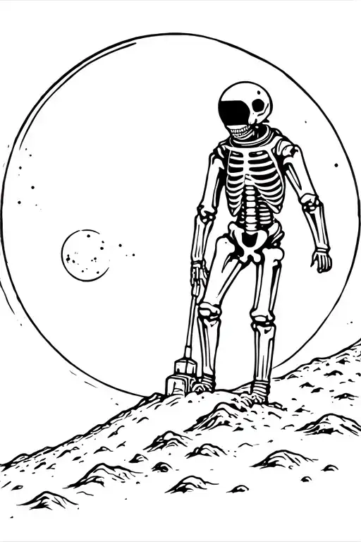 Skeleton Astronaut On The Moon Digging His Way Through The Moon