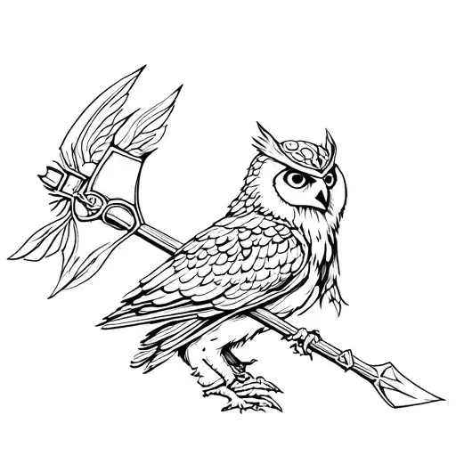 An Owl Carrying Goddes Athenas Helmet And Spear