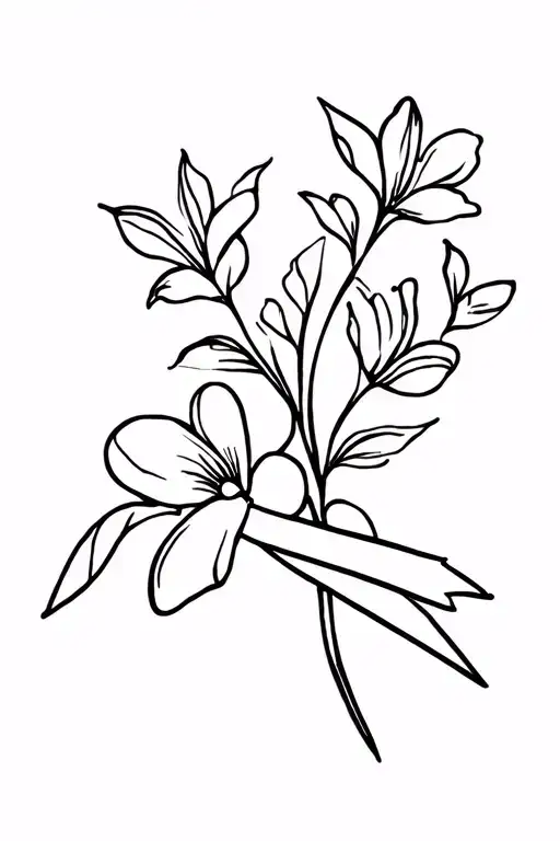 Fine Line Flowers With A Cancer Ribbon