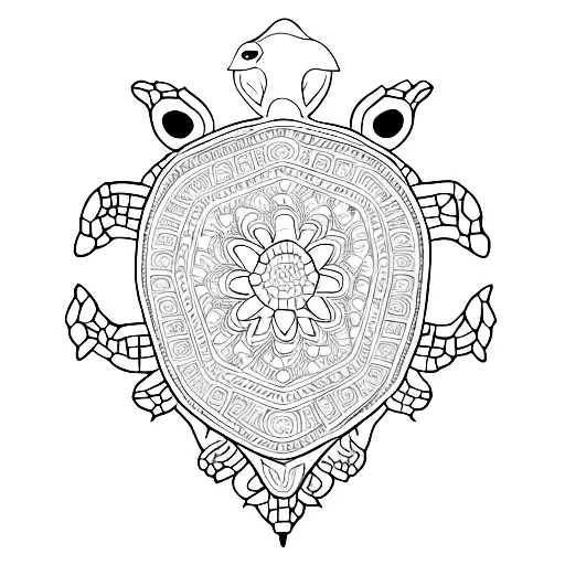A Turtle Wearing A Crown Surrounded By Intricate Mandala Patterns
