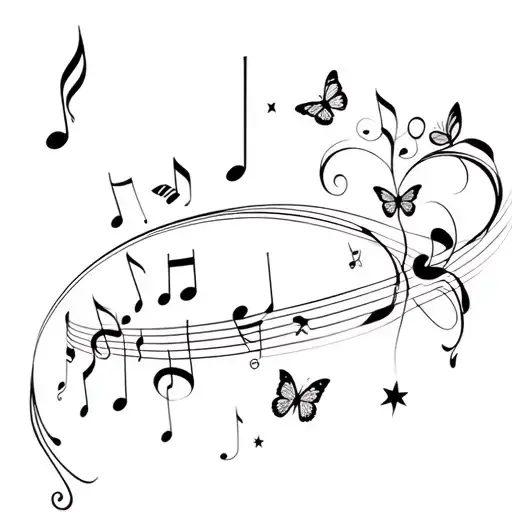 Want A Flowy Tattoo With Music Notes And Butterflies And Bows And Stars