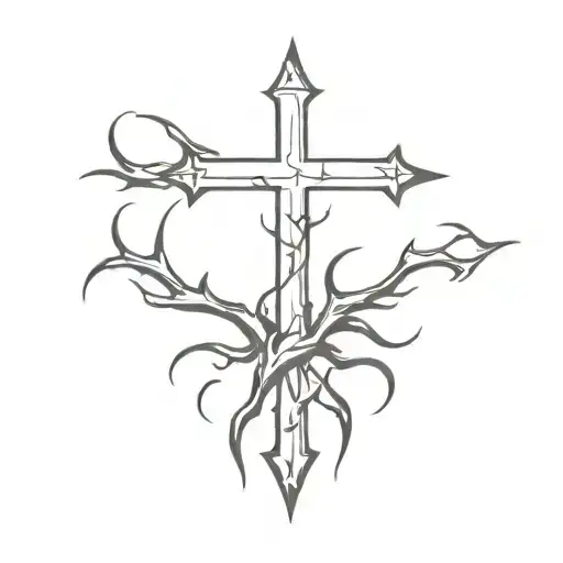 Cross With Thorn Crown Hanging On The Right Side