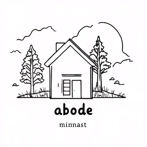 A Simple Line Drawing Of A House And Trees With The Word Abode