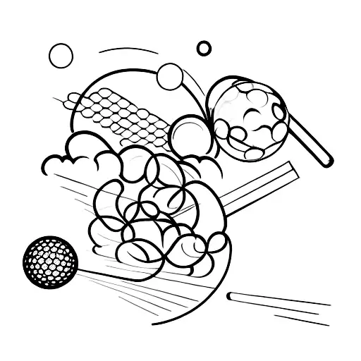 A Minimalist Tattoo Of A Golf Club Swinging In Mid-air With A Golf Ball Flying Off In The Distance