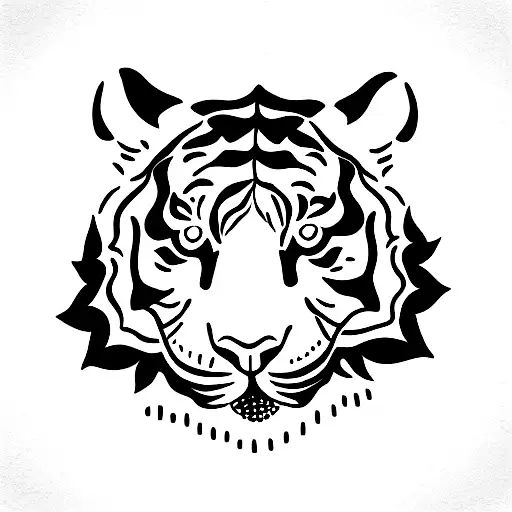 Tiger With Leaves In Square