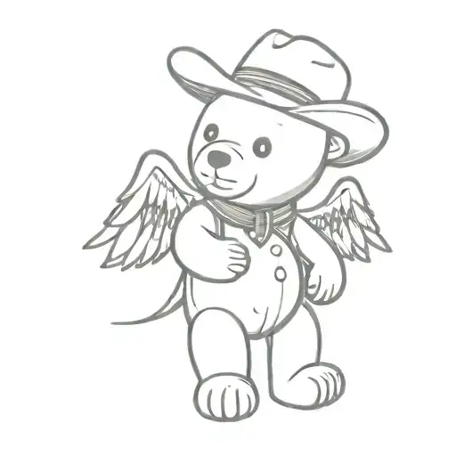 Teddy Bear Sitting T On Its Foot Cowboy Hat And Wings