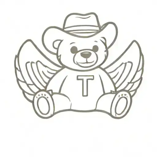Teddy Bear Sitting With The Letter T On Its Foot With A Cowboy Hat And Wings