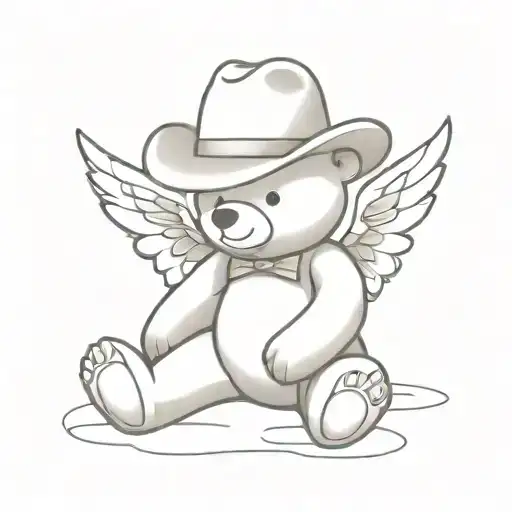 Teddy Bear Sitting With The Letter T On Its Foot Print With Cowboy Hat And Wings