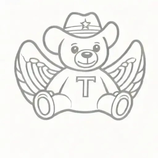 Teddy Bear Sitting With The Letter T On Its Foot With A Cowboy Hat And Wings