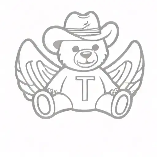 Teddy Bear Sitting With The Letter T On Its Paw Print With A Cowboy Hat And Wings