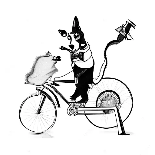 Dog Riding A Vintage Bicycle With A Cigar In Mouth