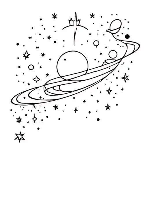 Celestial Scene That Showcase Moon Stars Planets And Sun In A Celestial Ribbon