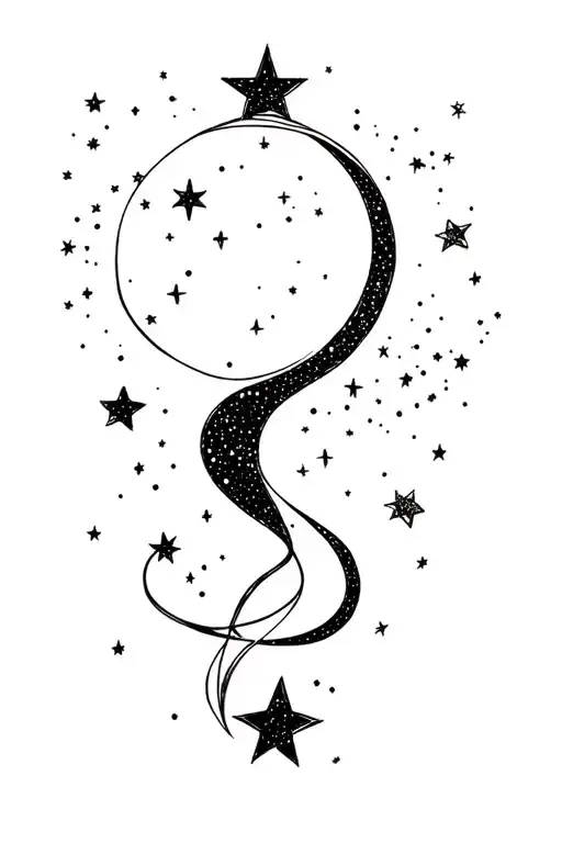 Cosmic Ribbon Scene Featuring Moon Stars And Galaxies